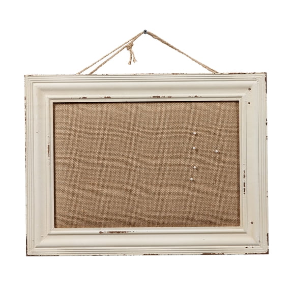 SOFE White Linen Bulletin Board 16"x12" - Rustic Farmhouse Pin Board for Home Office & School