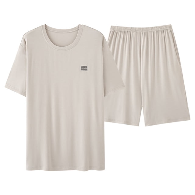 Mens Casual Botón Abajo Camisas de Manga Larga Color Sólido Cuello Redondo Manga Corta Superior, Suelto Ajuste de los Hombres Botón Abajo Camisas con Elástico de la Cintura Shorts Conjunto