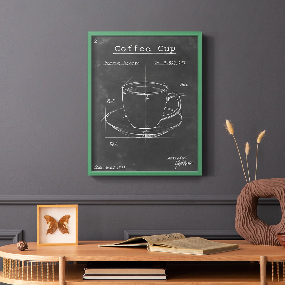 Morning Routine II Framed Print in Green Solid Wood Framed Print No Nail Hanging