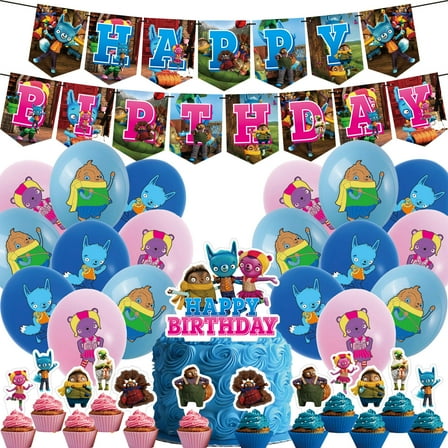 32 Pcs For Tumble Leaf Theme Birthday Party Decorations Set,With 18 Balloons,1 Happy Birthday Banner,13 Cupcake Toppers,All in One Celebration Party Kit Supplies