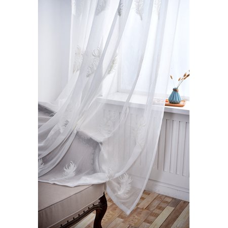 1pair 100 250cm Embroidery Leaves Feather Bedroom Curtain Tulle