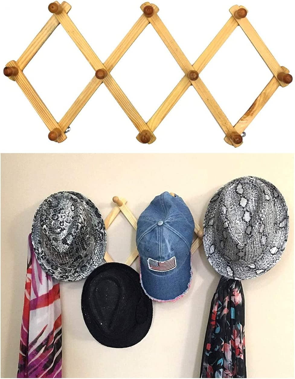 TRIANU Wooden Expandable Accordion Coat Rack Hanger, 1Pack Wall Mounted