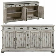 Crestview Collection Hawthorne Estate 4 Drawer & 4 Door Wood Sideboard, Distressed White