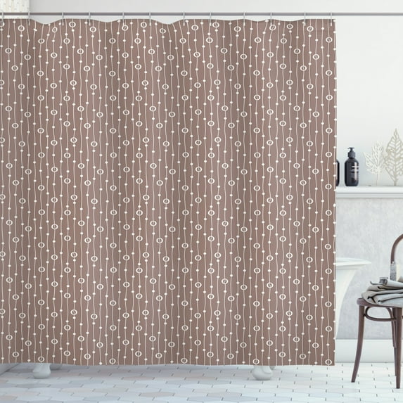 Geometric Shower Curtain, Coffee Bean Pattern with Vertical Stripes Ornamental Simplistic Design, Fabric Bathroom Set with Hooks, 69W X 70L Inches, Warm Taupe White, by Ambesonne