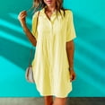 thumbnail image 7 of Busydd Womens Summer Dresses Solid Color Striped Cotton Linen Dresses Fashion Casual V Neck Midi Dress Flowy Loose Short Sleeve Sundress Comfy Swing Button Down Beach Dress Plus Size Dress S-3XL, 7 of 7