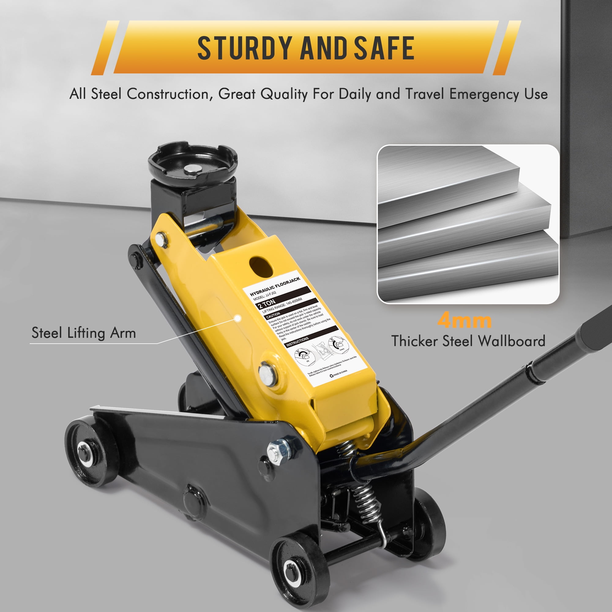 Naipo Low Profile Floor Jack, Mini Hydraulic Car Jack 2 Ton(4010lbs) Quick Lift Pump 5.7"-15.8"  with Wheels  for Sedan/ SUV/MPV,All Steel Construction,Lightweight, Yellow