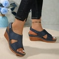 thumbnail image 6 of Hopeusnice Sandals for Women Soft Non-Slip Breathable Trendy Women's Sandals PU Materials Summer Shoes Open Toe Sandals Wedge Heel Round Toe Flexible Walking Shoes Navy 39, 6 of 8