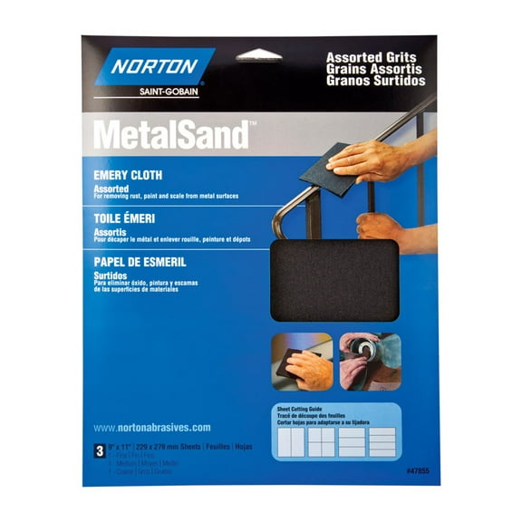 9" x 11" Norton 47855 MetalSand Emery Cloth Sanding Sheet Assorted Handy-Pack