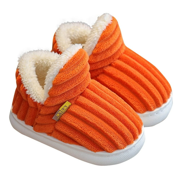 Xfvqtps Children Fuzzy Slippers Fluffy Cover Heel Shearling Fleece Solid Color Memory Foam Soft Sole Non Slip Thickened Comfortable Indoor Warm Winter House Slippers Orange