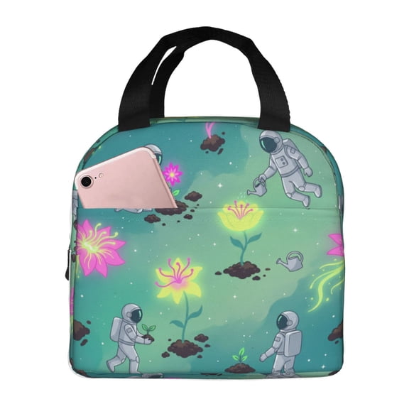 Astronaut Lunch Box Insulated Thermal Lunch Bag Reusable Meal Prep Tote With Front Pocket For Office Travel Picnic Beach Daily Use Cooler Bag
