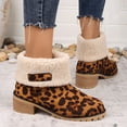 thumbnail image 2 of XIMIN Women's Leopard Print Fur Snow Ankle Booties Comfortable Chunky Block Heels Slip On Fleece Lined Mid Calf Boots Casual Fashion Winter Outdoor Shoes, 2 of 5