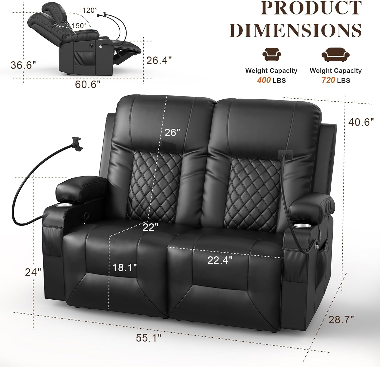 LOBERFVE Living Room Furniture Set, Loveseat Recliner 2 Seater and 360 Swivel Recliner Chair with Heat and Massage, Luxury Reclining Sofa 2PC Set for Living Room