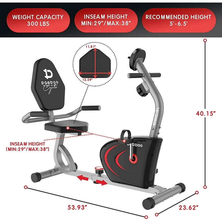 Pooboo Recumbent Exercise Bikes Sit Down Stationary Bicycle Magnetic Resistance Indoor Cycling Bike 330lb