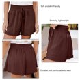 thumbnail image 4 of Pantalones cortos de pierna ancha para mujer, pantalones cortos de verano transpirables de Color puro con cintura alta elástica con cordón, 4 of 5