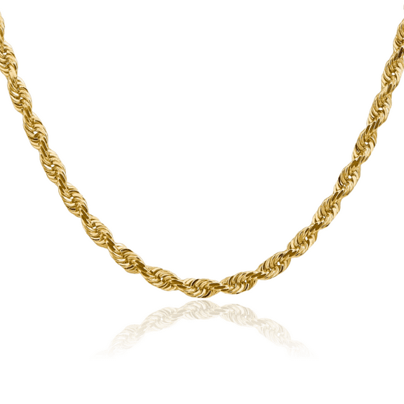 14K Solid Yellow Gold 4.5mm Quadruple Rope Chain Twisted Link Necklace