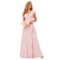 thumbnail image 1 of Vestido de dama de honor TIRAS con volantes, chifón, cuello en V, rosa, talla 24W, 1 of 7