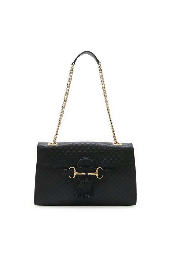 Pre-Owned GUCCI Microguccissima Emily Horsebit Chain Bag Shoulder Tassel Leather Black 449635