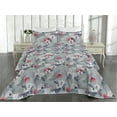 thumbnail image 2 of Ambesonne Floral Design Quilted Bedspread Set 3 Pcs, Tropical Boho Flowers, Twin, Dark Coral Pale Grey, 2 of 4