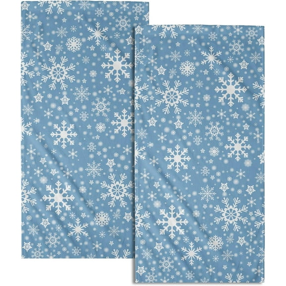 Winter Blue Snowflakes Hand Towels Set of 2 Highly Absorbent Soft Blue Christmas Towels for Bathroom Winter Christmas Deorative Kitchen Towels Washcloth for for House Hotel Gym Spa Yoga Sport 14”x28"