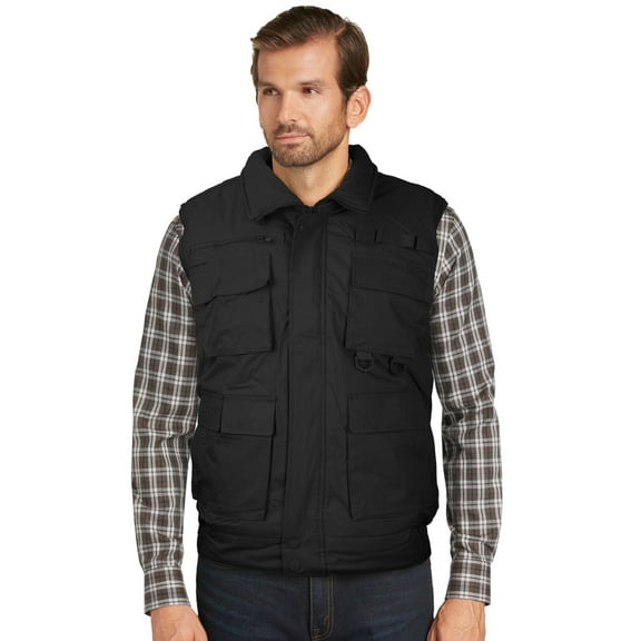 Men's Outdoor Multi Pocket Zip Up Fishing Puffer Vest (Black,S)