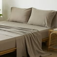 thumbnail image 5 of MooMee 100% Washed Cotton Sheet Set Queen Linen Like Textured Breathable Durable Soft Comfy 4pcs (Mocha Brown), 5 of 6