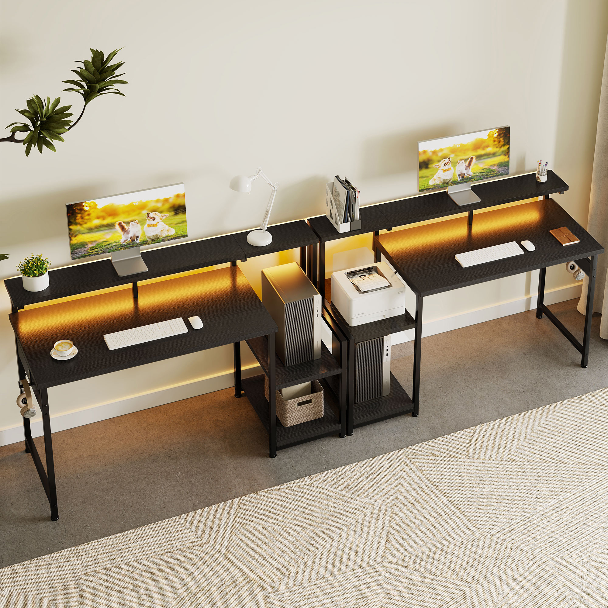 Casacomoda 48" Computer Desk with Monitor Stand and LED Lights, Black photo 7