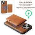 thumbnail image 4 of Detachable Wallet Case for iPhone 15 Card Slots Holder, Premium PU Leather Magnetic Cover Compatible with Mag-Safe, Shockproof Removable Flip Kickstand Protective Case, Brown, 4 of 6