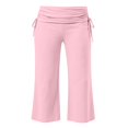 thumbnail image 6 of Fold Over Capri Pants for Women Low Rise Wide Leg Yoga Capris Summer Cute Going Out Flowy Cropped Gaucho Pants Pink XXL, 6 of 7