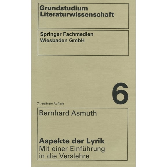 WV Studium Aspekte Der Lyrik: Mit Einer Einführung in Die Verslehre, (Paperback)