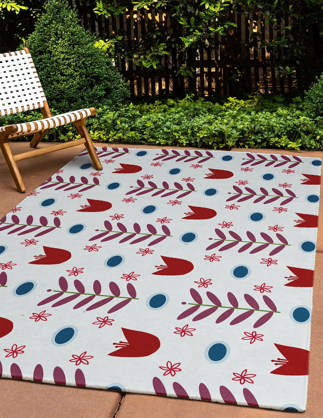 4' x 6' Simply Daisy Spring Garden Scandinavian Chenille Area Rug, White-Red