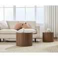 thumbnail image 6 of EALSON Nesting Coffee Tables Set of 2 Farmhouse Small Round End Tables Modern Wood Circle Side Table Drum Table for Living Room Small Spaces Bedroom Balcony, No Assembly, Walnut, 6 of 14