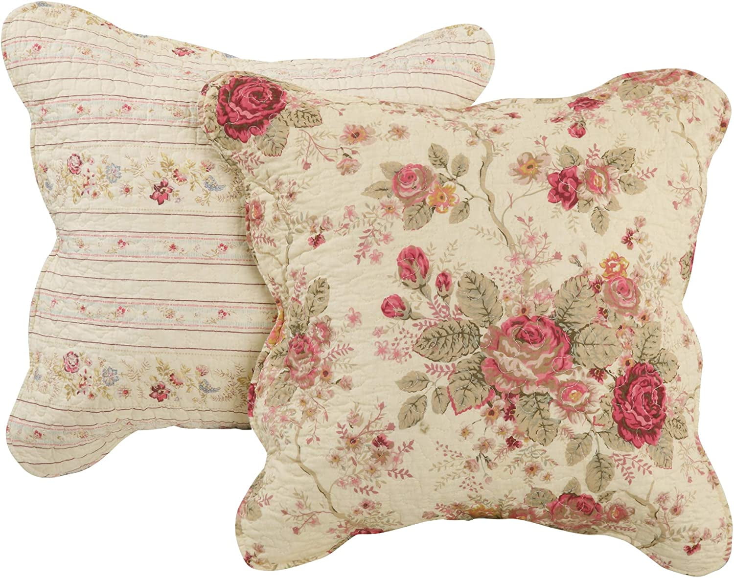 Greenland Home Fashions Antique Rose 100% Cotton Reversible Quilt Set With Decorative Pillows, 4-Piece Twin/Twin-XL, Ecru