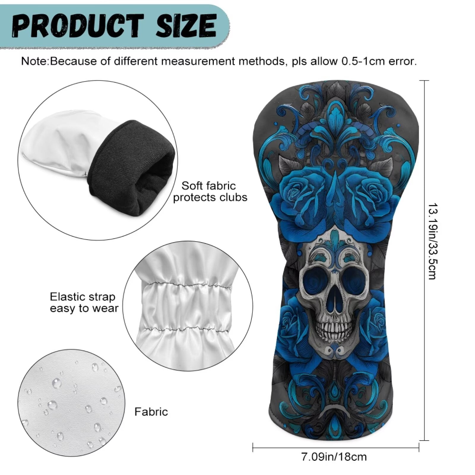 Uorisanigo Golf Club Headcover for Fairway Woods Driver Hybrids, Premium PU Leather 3-Pack Blue Ethnic Skull Golf Club Headcovers Set with Abrasion-Resistant Soft Lined Interior