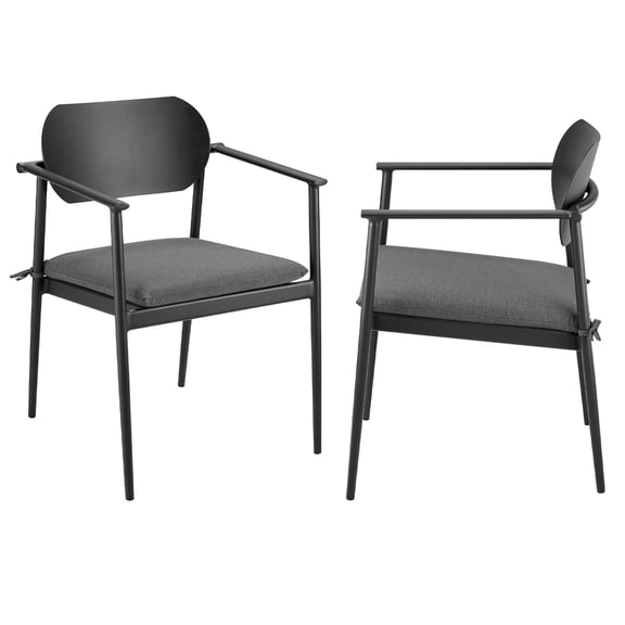 Dining Side Chair Armchair, Set of 2, Dark Gray, Aluminum, Outdoor Patio Balcony Cafe Bistro Garden Hospitality Restaurant, Modern Contemporary, HB37698