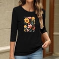 thumbnail image 4 of Runfenguu Y2K Top Womens Graphic Tees Ladies' Fashion Floral Printed Round Neck 3/4 Sleeve T-Shirt Shirt Sleeve Round Neck Top/Shirt, 4 of 6