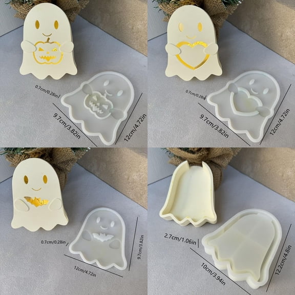 Clearance Under $2.14! 1SET Halloween Silicone Craft Mold, 4PCS Ghost Pumpkin DIY Kit for Candle & Resin, Silica gel, (One Size, B)