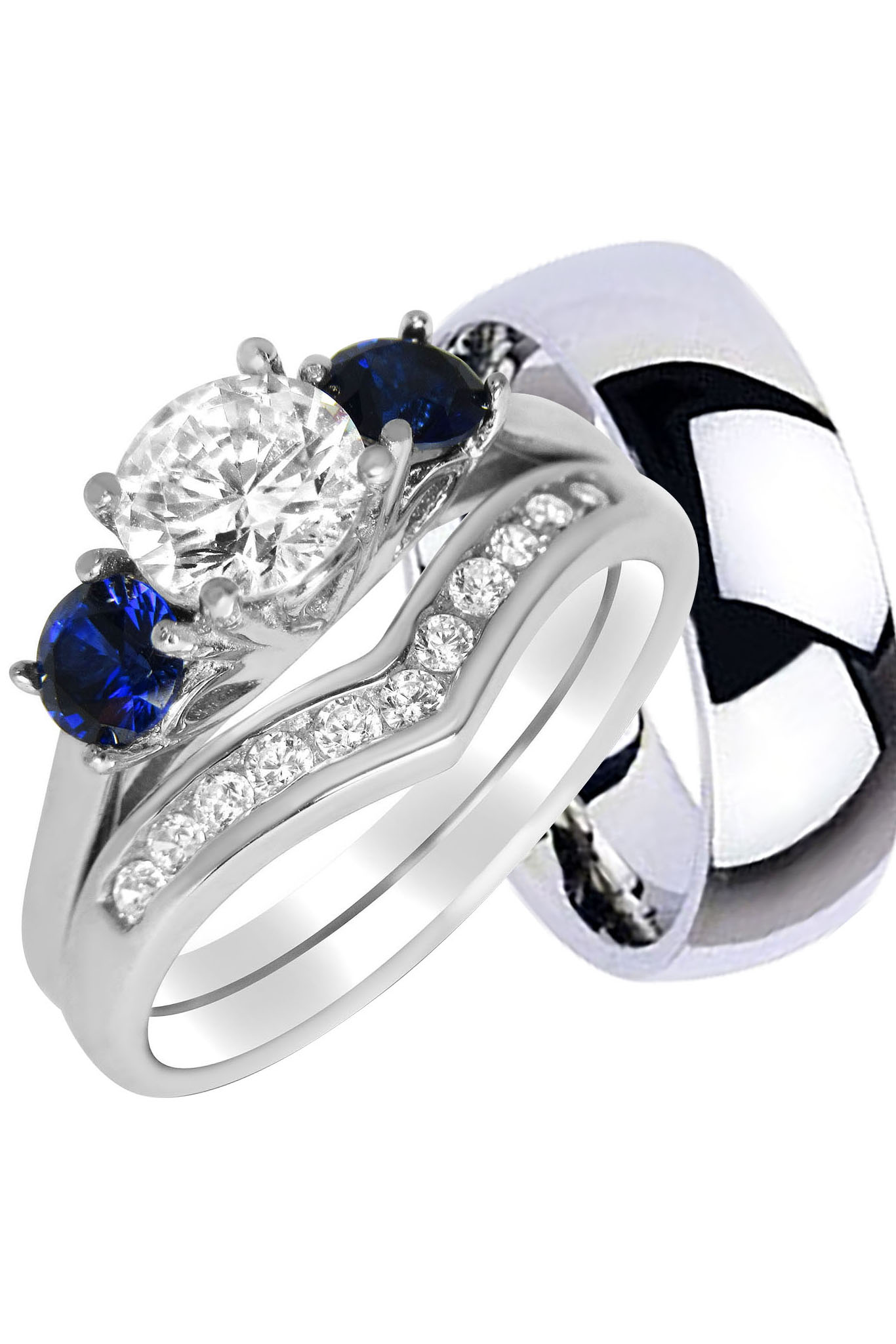 LaRaso & Co Wedding Ring Set for Him and Her His Hers Silver Titanium