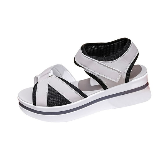 Hopeusnice Sandals for Women Trendy Non-Slip Breathable Women's Sandals Open Toe Soft Thick-Soled Heel PU Materials Summer Shoes Roman Flexible Walking Shoes White 37