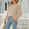 thumbnail image 3 of Women Solid Pullover Shirts Long Puff Sleeve Round Neck Casual Loose T-Shirt Pleated Tops Beige,M, 3 of 6