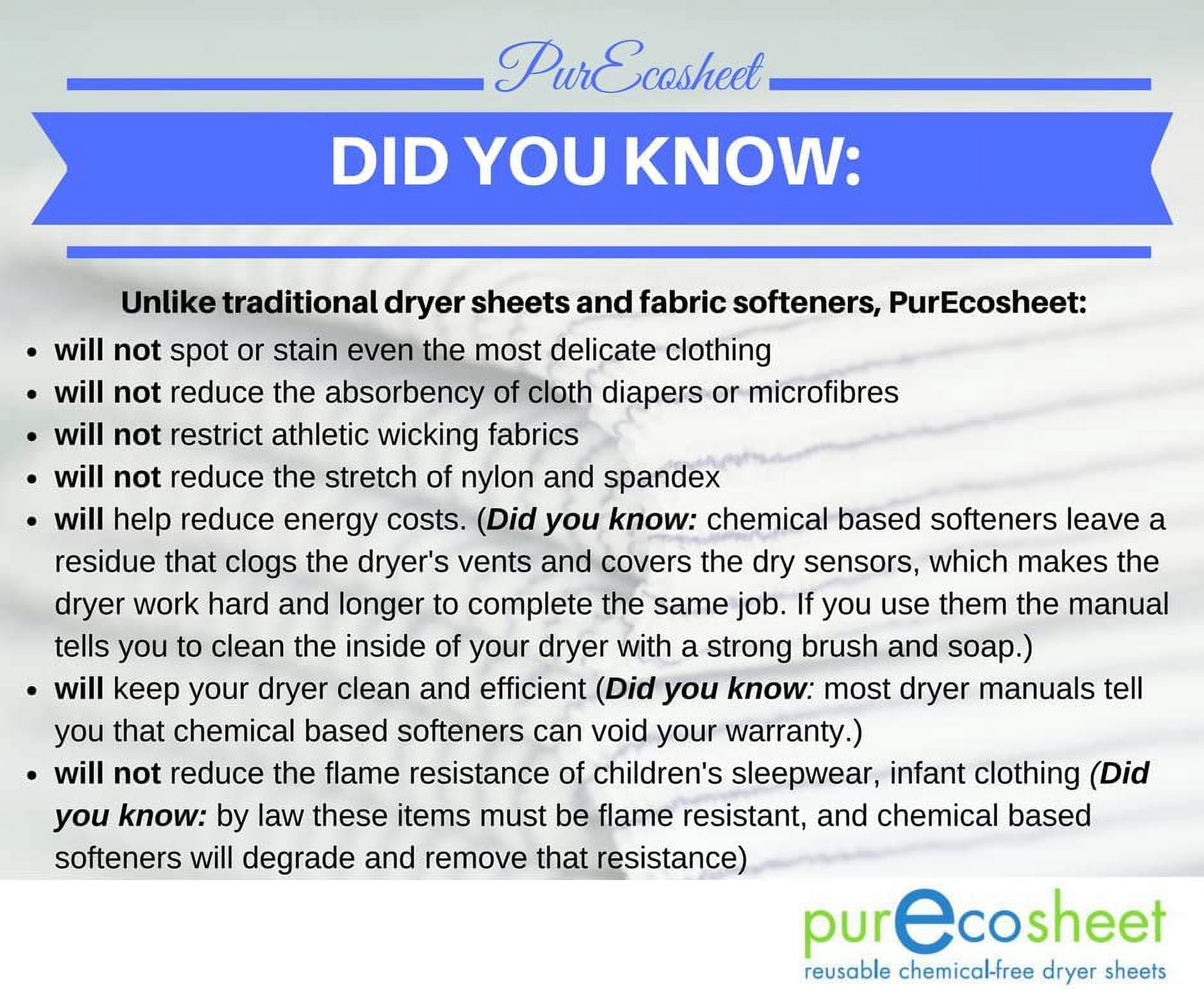 Purecosheet - Reusable Dryer Sheets | Cost effective (500+ loads), Chemical Free & Vegan Dryer Sheet | Safe For Infants & Allergy/Eczema Sufferers | Hypoallergenic | 2 Count