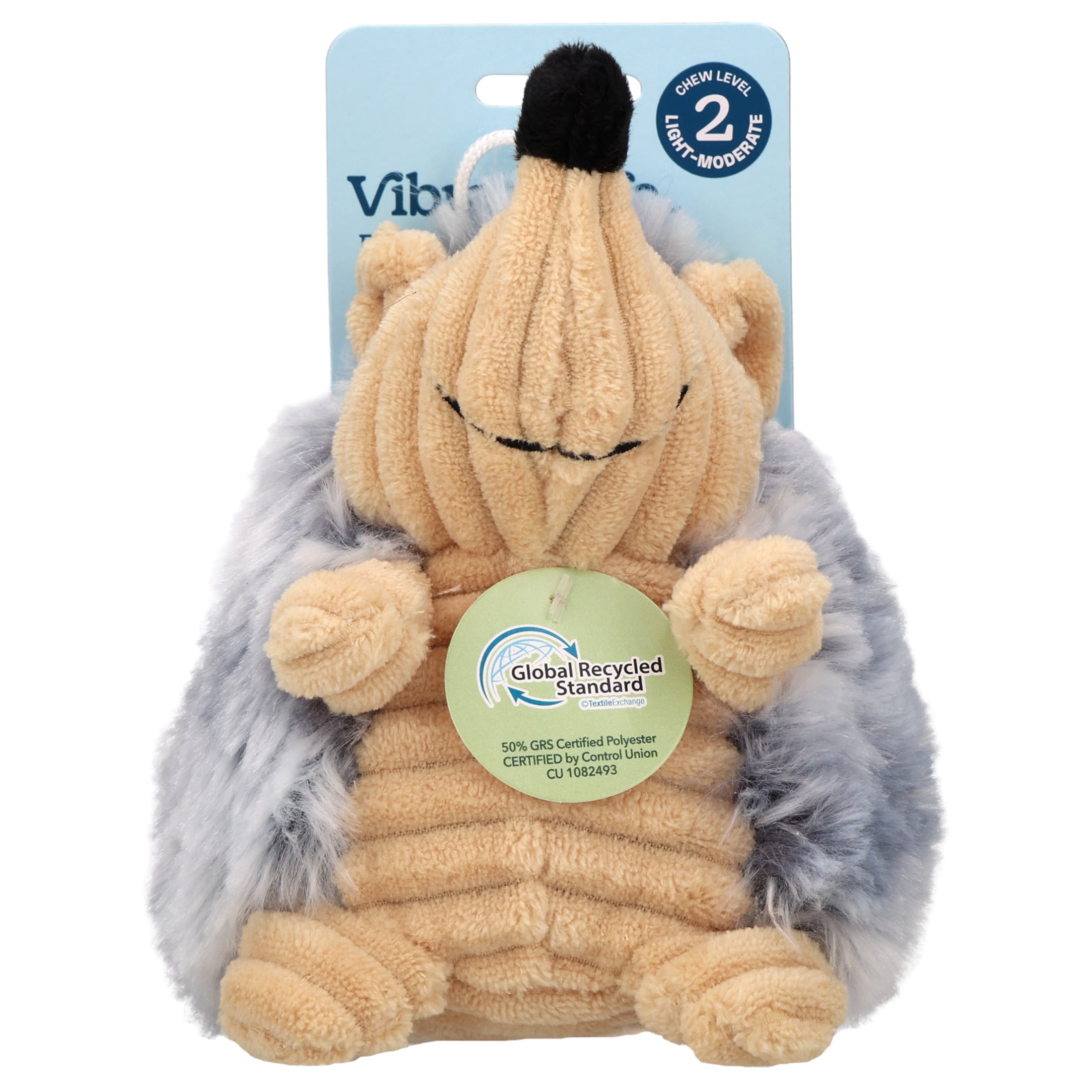 Vibrant Life Gray Hedgehog Plush Dog Toy with Squeaker, Chew Level 2