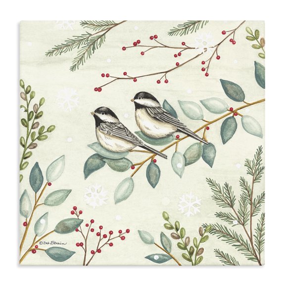 Stupell Industries Farmhouse Birds on Holiday Branches Canvas Art, 17 x 17, by Deb Strain