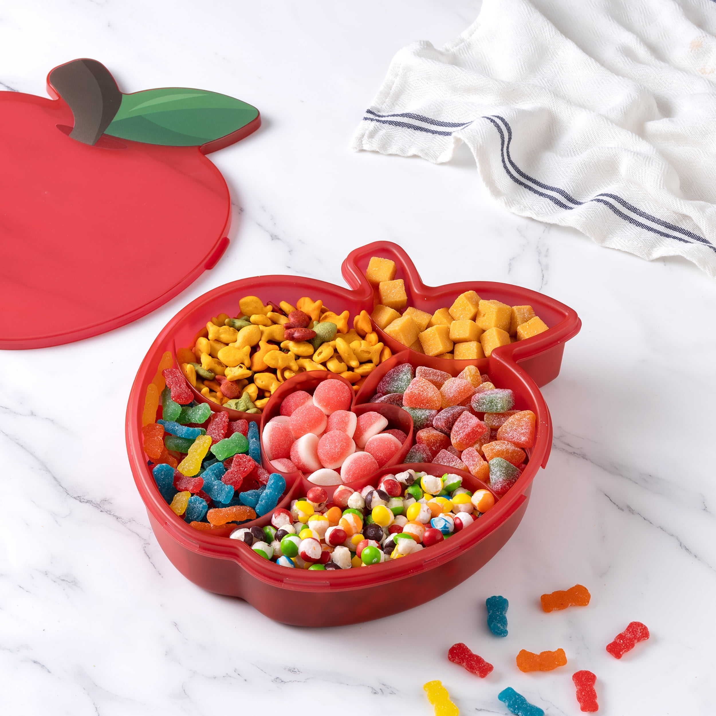 COOK WITH COLOR Lunch Box Container, 6-Grid Snack Box, Apple Design
