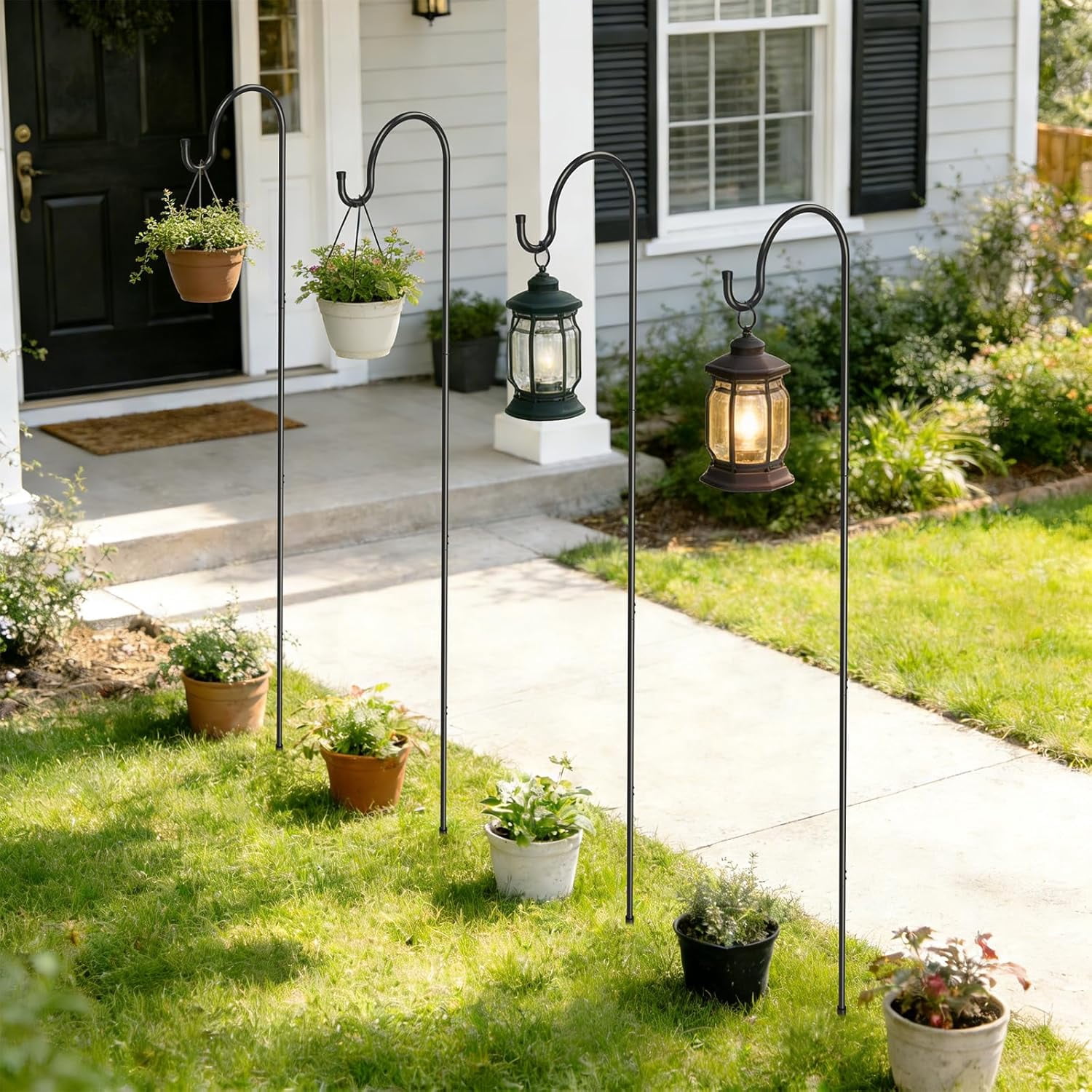 Shepherd’s Hooks 6 Pack Black, 65 inches Tall, Adjustable Garden Hook for Outdoor, Hanging Plant, Solar Lights, Lanterns, Bird Feeders, Garden Stake and Wedding Decor, 7015-3