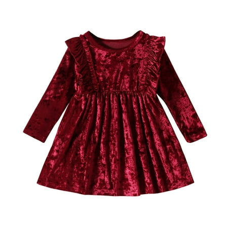 

Toddler Girls Princess Party Dress Toddler Girls Long Sleeve Ruffles Dresses Solid Princess Dress Clothes Girl s Summer Sundress 9-12 Months