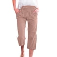 thumbnail image 1 of Pantalones capris para mujer, algodón y lino, con cordón holgado para verano, 1 of 5