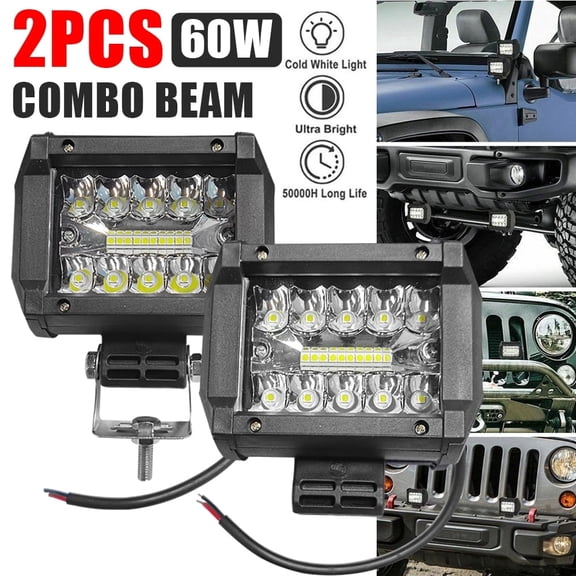 2PCS 4" LED Work Lights, Triple Row Spot Flood Combo Beam Off-Road Lights, IP67 Waterproof, Adjustable Mounting Bracket for Trucks, SUVs, ATVs