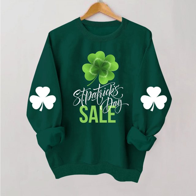 Herrnalise - Sudadera con estampado de trébol del Día de San Patricio para mujer, sudadera con trébol irlandés, suéter holgado de manga larga, prepárate para la grandeza por menos