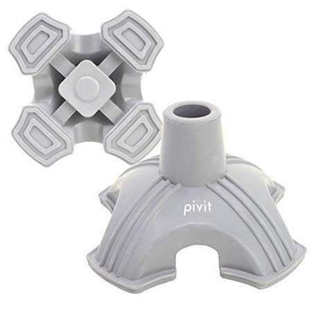 3 Point Cane Pivit 4 Point Cane Tip | Quad Rubber Replacement Foot Pad for Walking Canes | Stable Four Point, Self Standing Quadruple Tripod Stand for Cane | Universal Four Leg Attachment for Walking (Gray) ()