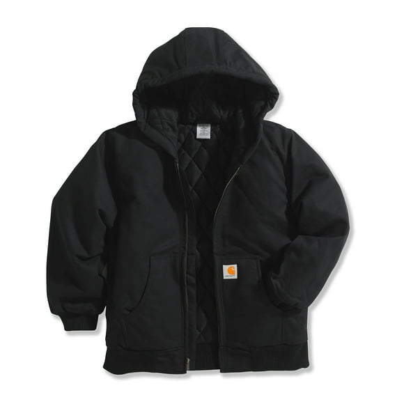 Carhartt Big Boys' Active Quilted Flannel Lined Jacket, Caviar Black, Medium-10/12